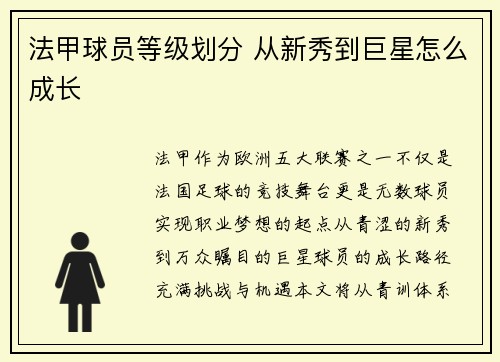 法甲球员等级划分 从新秀到巨星怎么成长